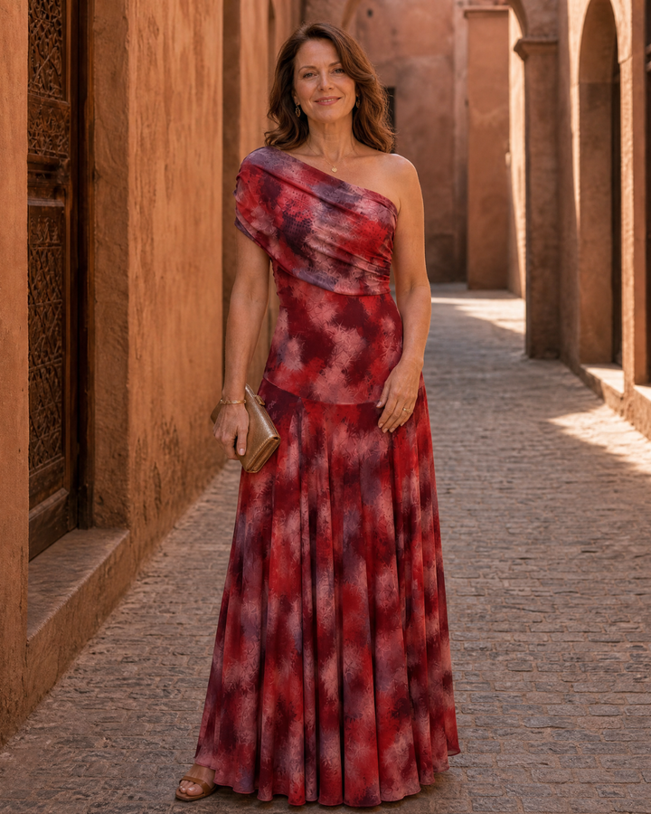 Zarephine | One Shoulder Watercolour Print Flowing Maxi Dress