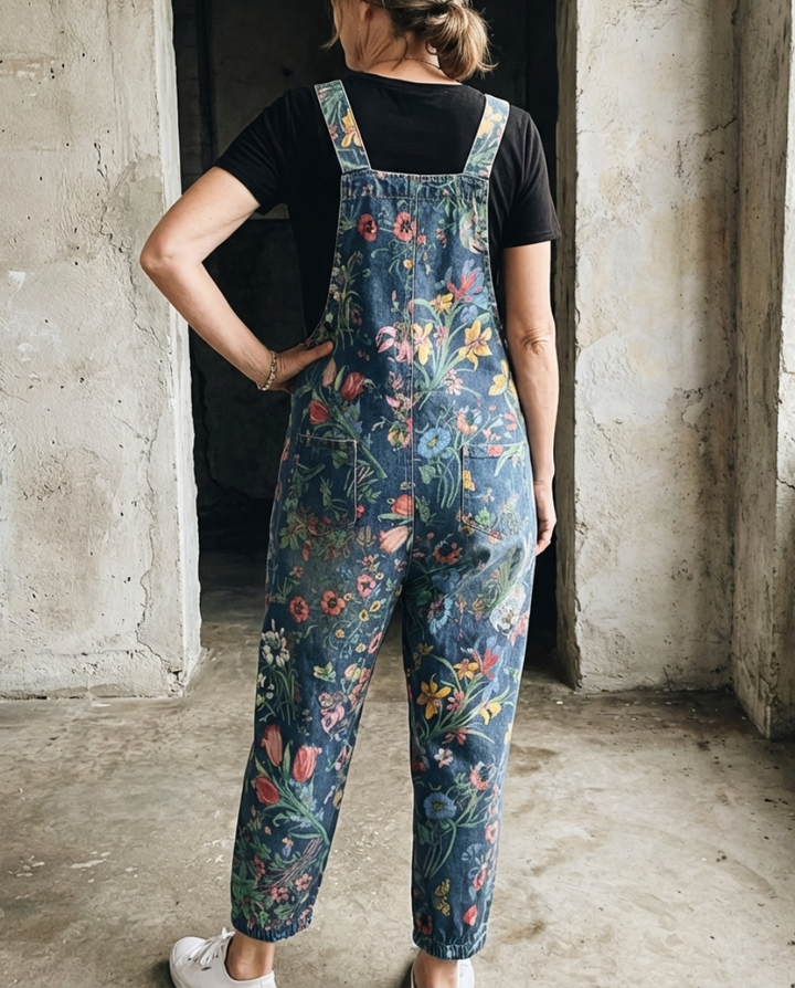Flora | Floral Pattern Baggy Bib Overalls