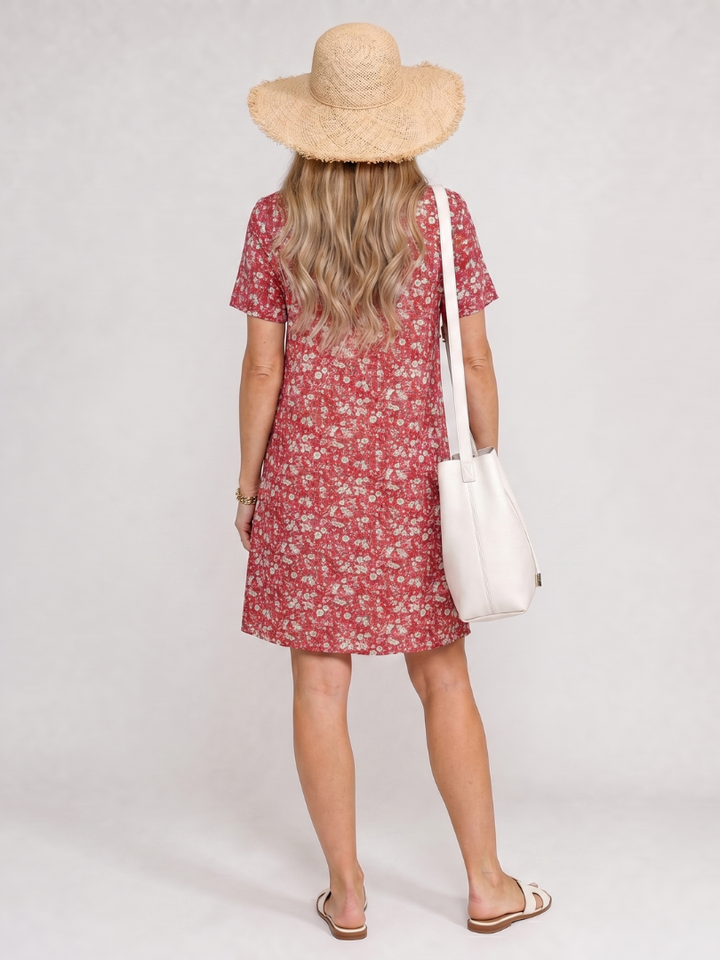 Somene | Short Sleeve Geometric Print Knee-Length Dress