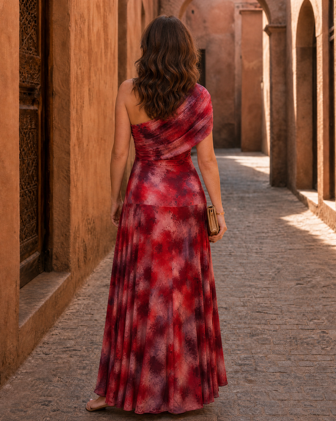 Zarephine | One Shoulder Watercolour Print Flowing Maxi Dress
