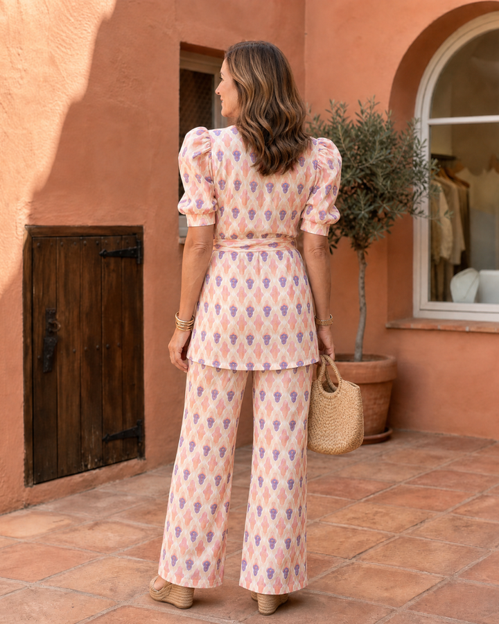 Elane | Printed Wrap Blouse and Flared Trousers Set