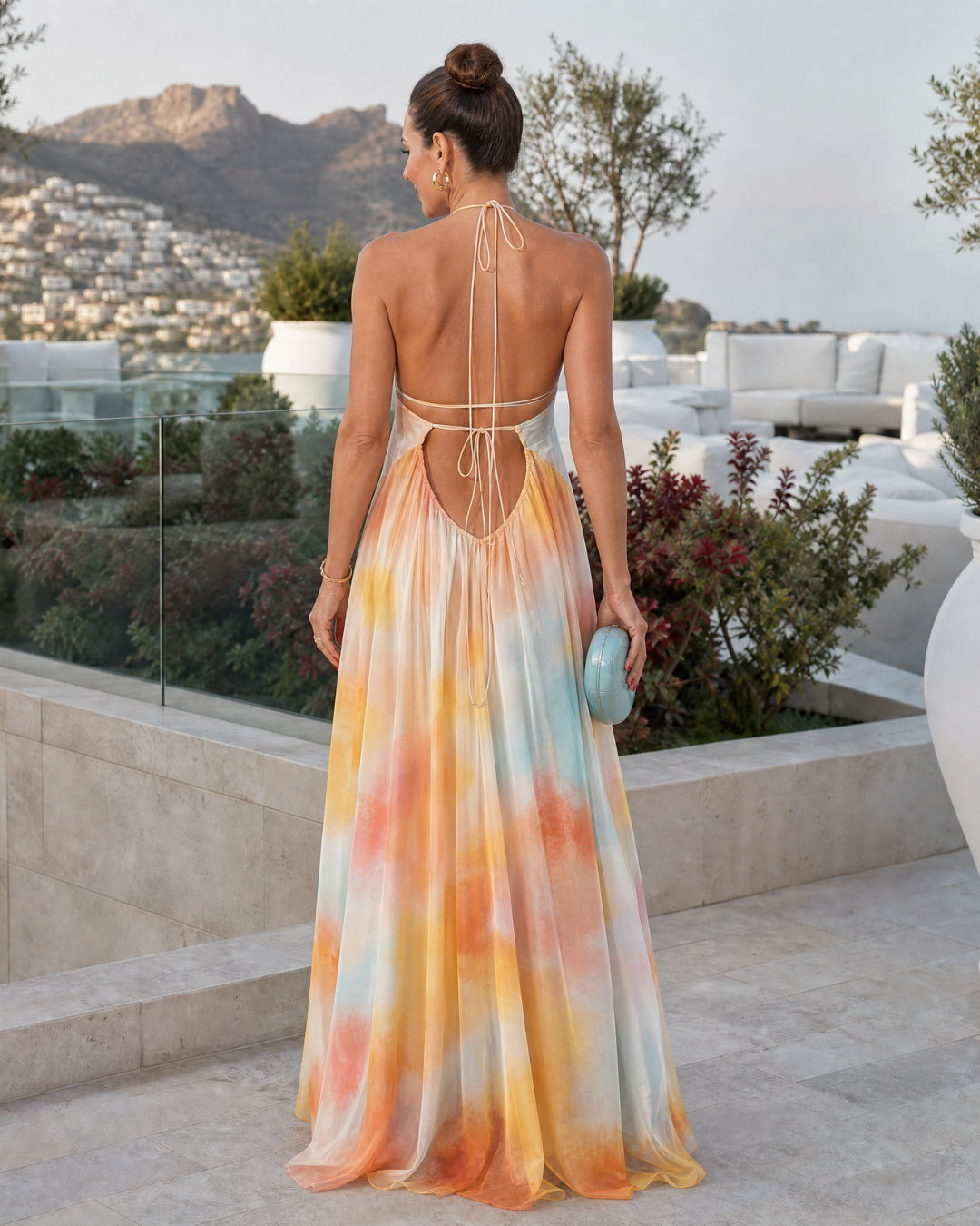 Solmira | Watercolour Halter Flowing Maxi Dress