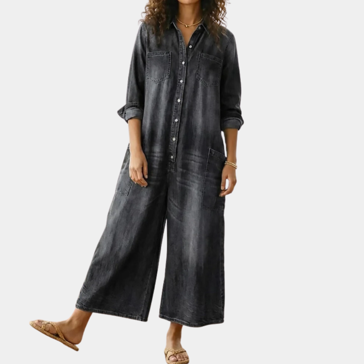 Diana | Vintage Washed Cotton Denim Dungarees