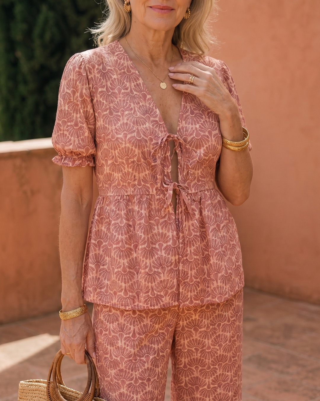 Somar | Floral Print Puff Sleeve Top and Straight Leg Trousers Set