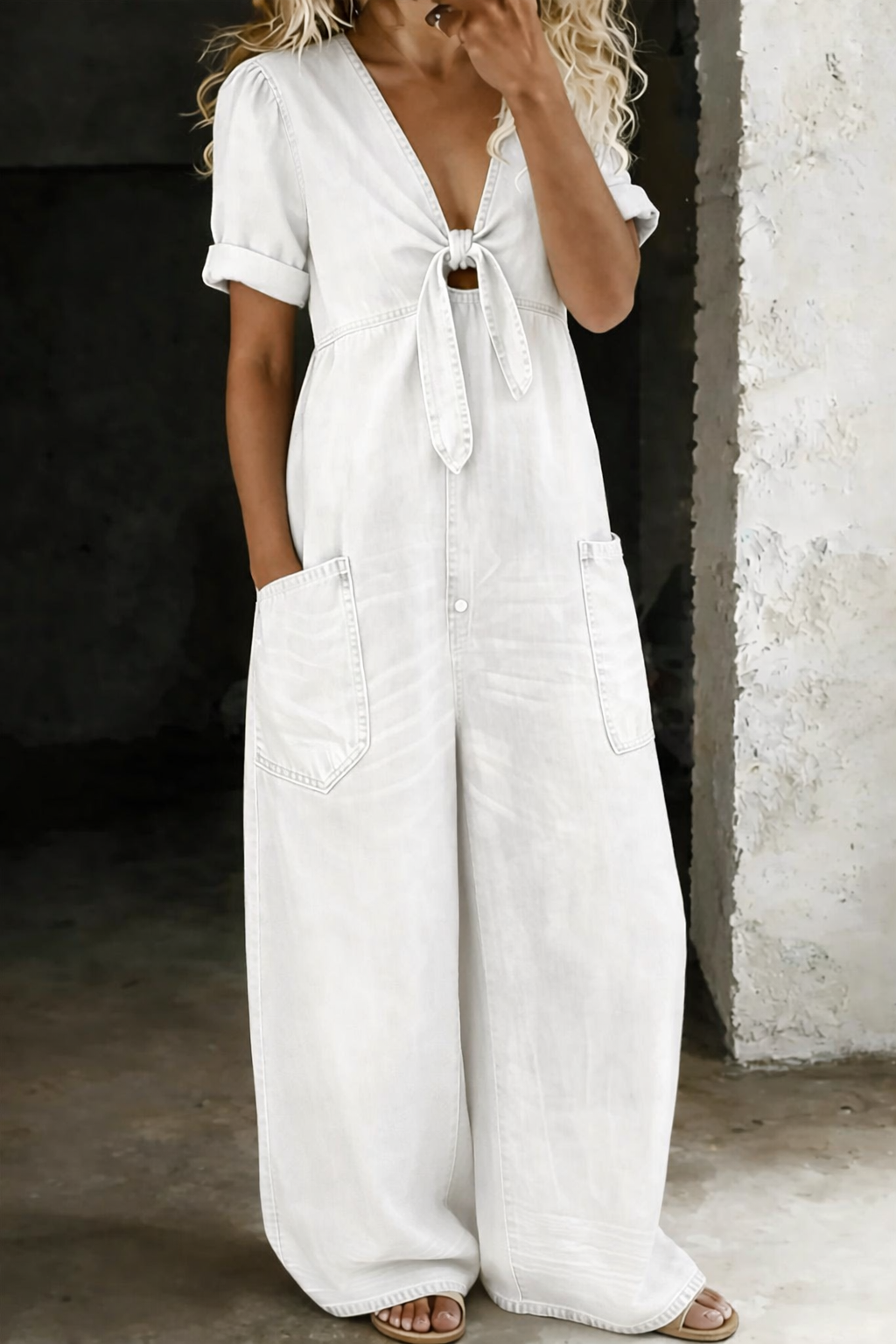 Maya | Short-Sleeved Jumpsuit with V-Neck
