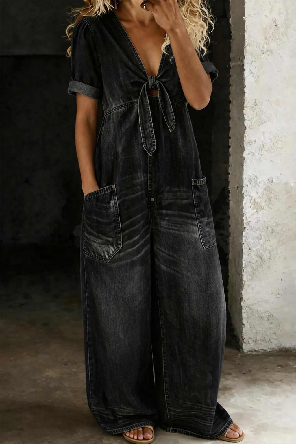 Maya | Short-Sleeved Jumpsuit with V-Neck