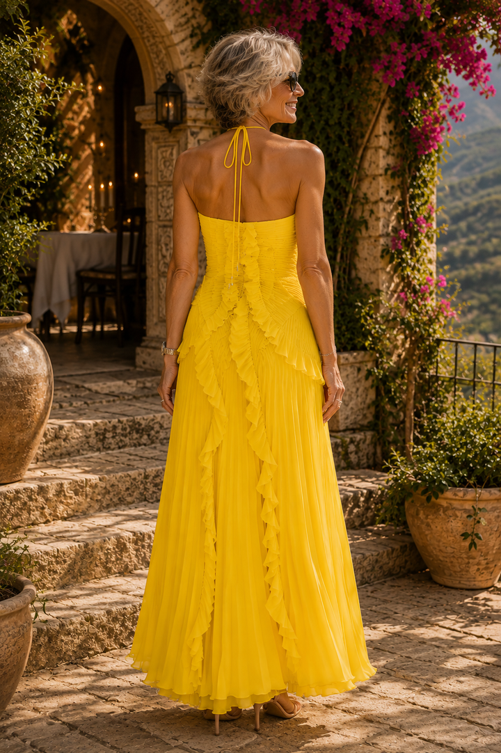 Amelia | Pleated Halter Maxi Dress
