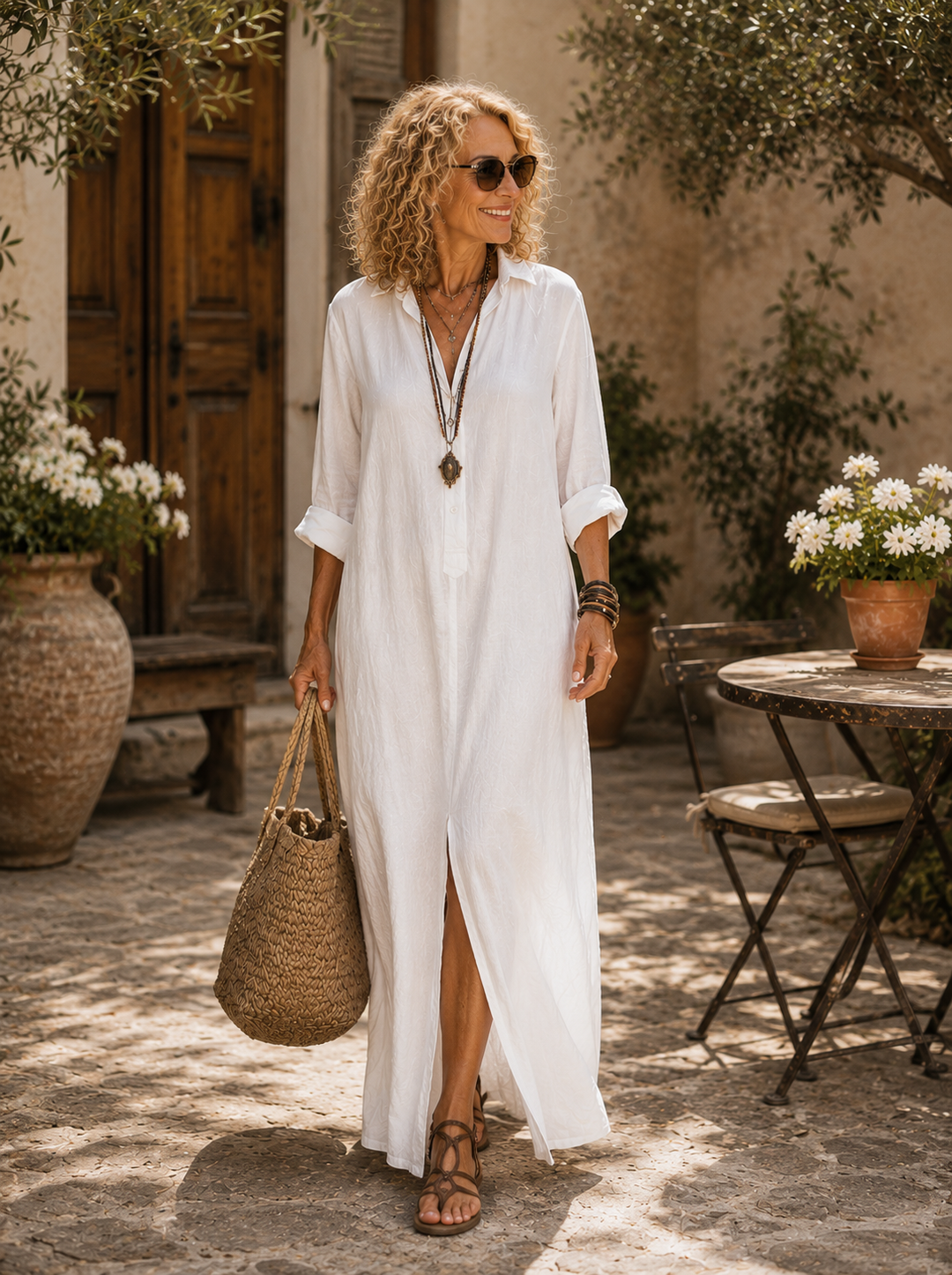 Soline™ | Black Flowing Maxi Dress with Buttons