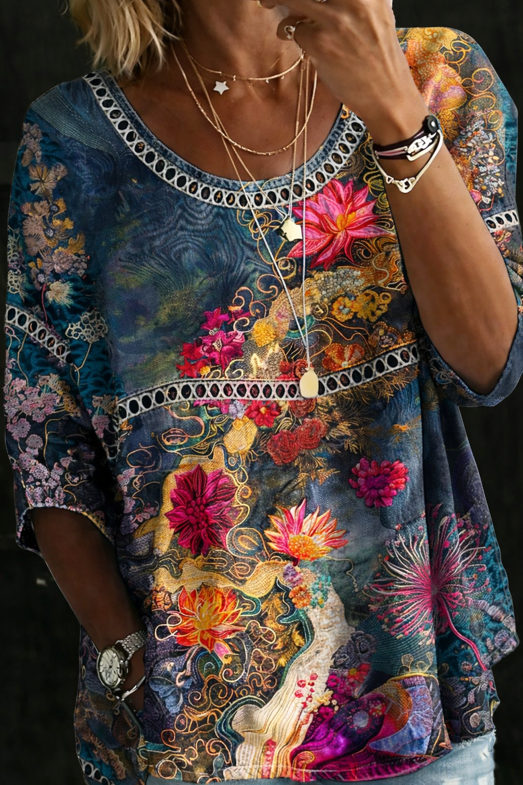 Nicole | Retro Floral Denim Shirt