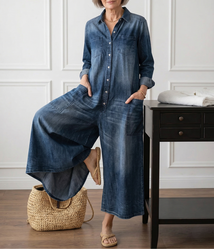 Diana | Vintage Washed Cotton Denim Dungarees