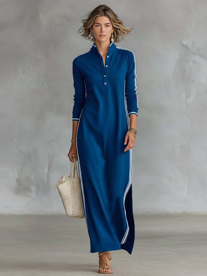 Sweat Maxi Dress with Button Collar