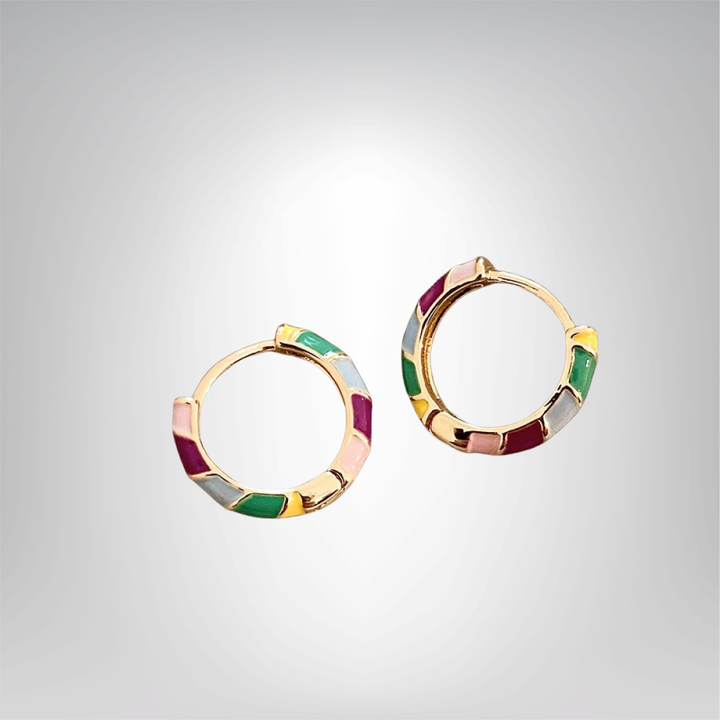 Elegant Gold Earrings with Colourful Enamel