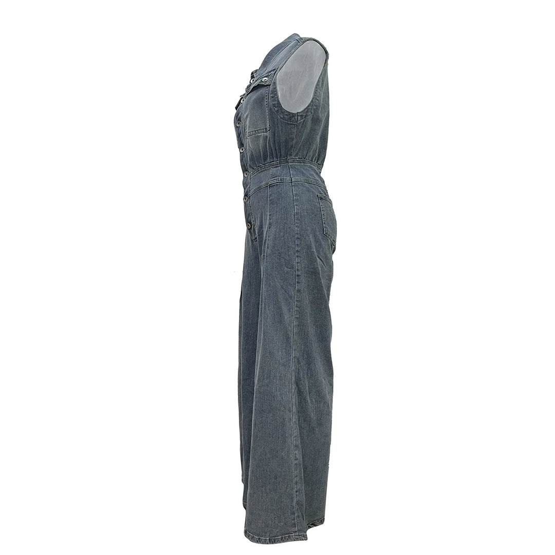 Stella | Wide Leg Denim Jumpsuit with Cinched Waist