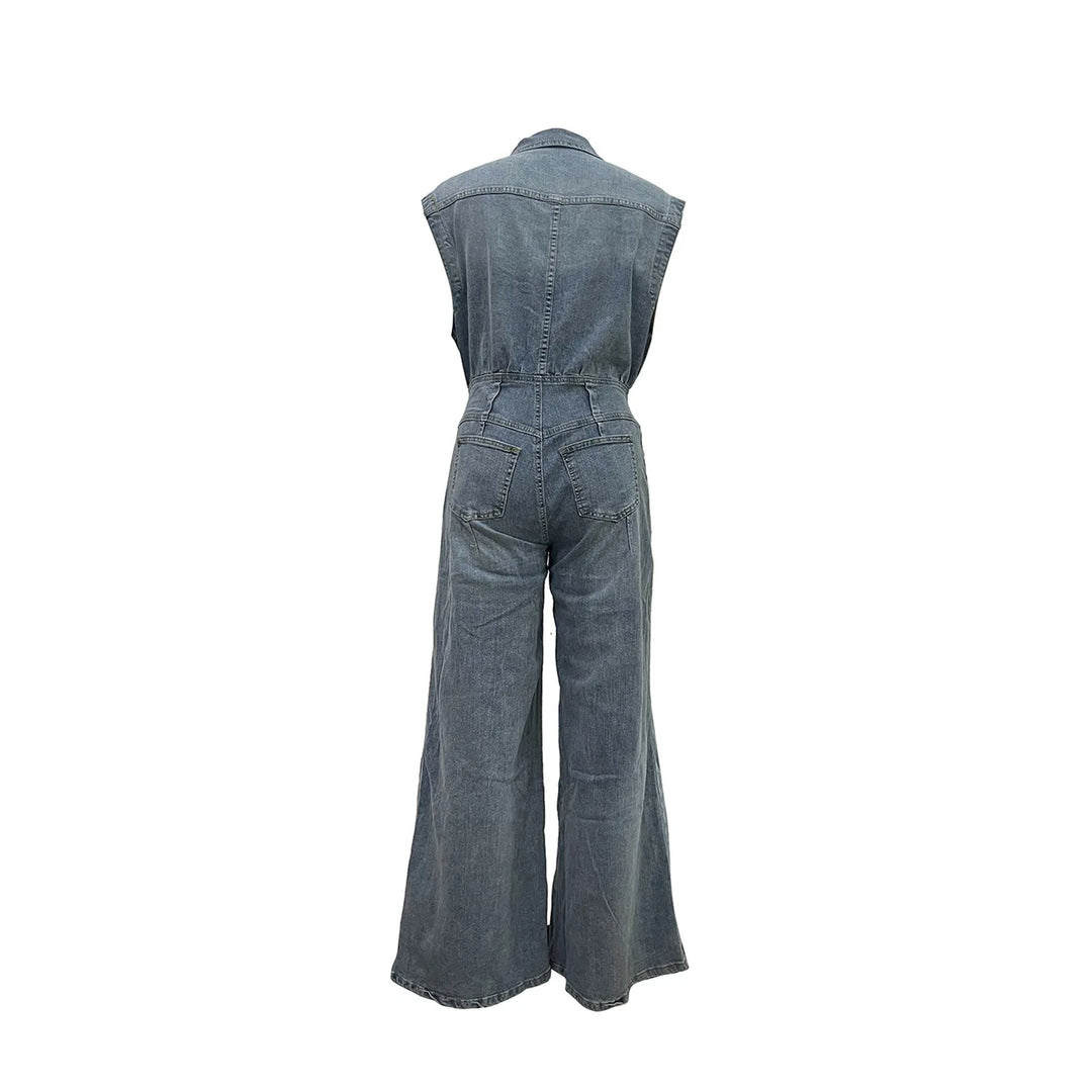 Stella | Wide Leg Denim Jumpsuit with Cinched Waist