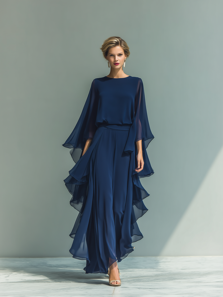 Navy Chiffon Ruffle Set