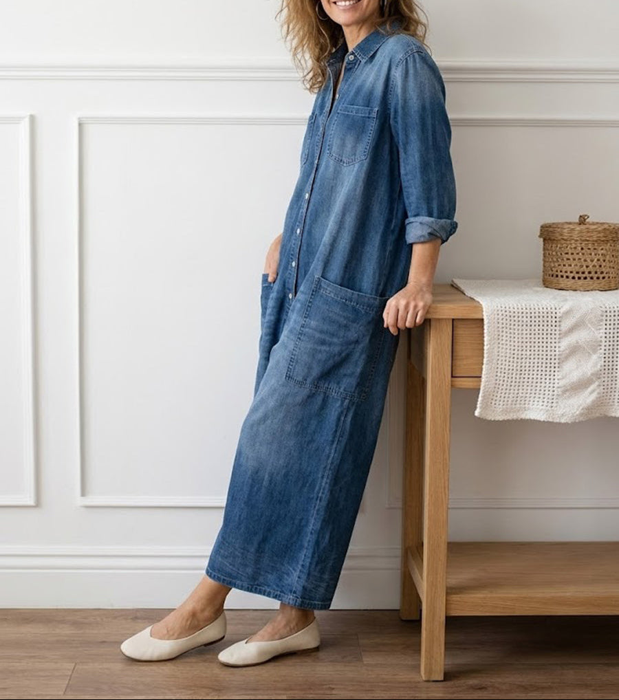 Diana | Vintage Washed Cotton Denim Dungarees