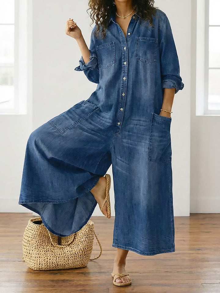 Diana | Vintage Washed Cotton Denim Dungarees