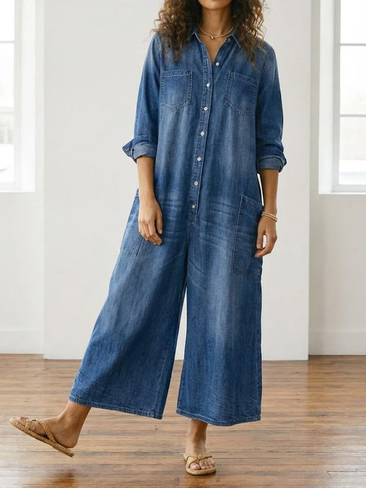 Diana | Vintage Washed Cotton Denim Dungarees