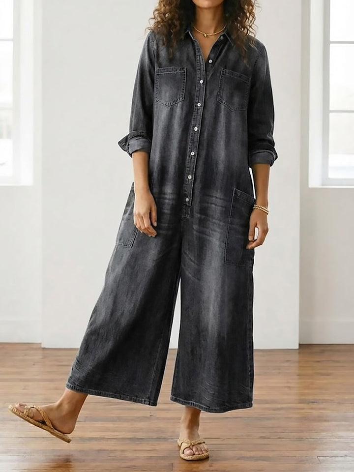 Diana | Vintage Washed Cotton Denim Dungarees