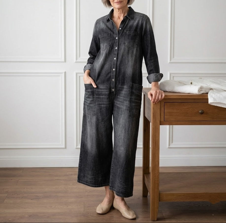 Diana | Vintage Washed Cotton Denim Dungarees