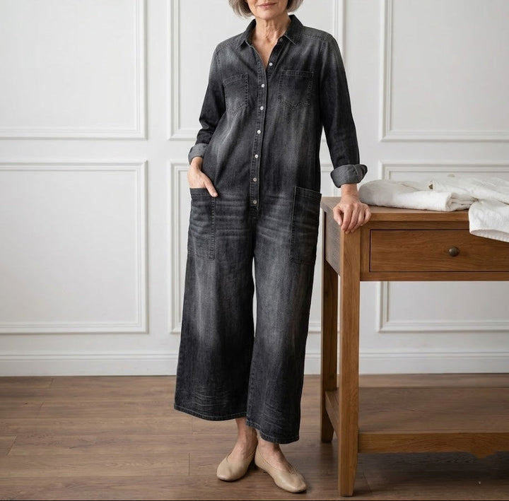 Diana | Vintage Washed Cotton Denim Dungarees