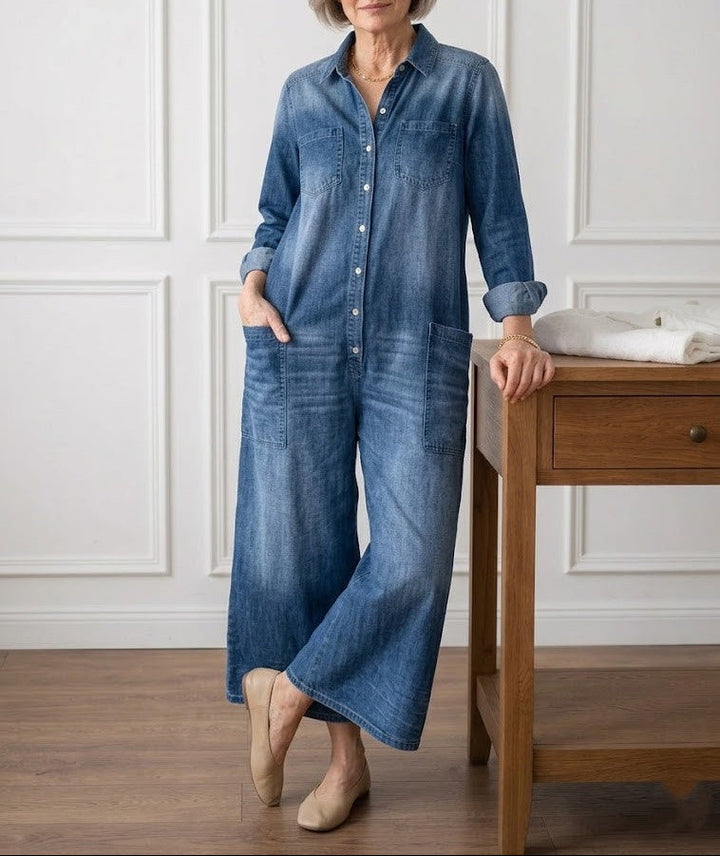 Diana | Vintage Washed Cotton Denim Dungarees